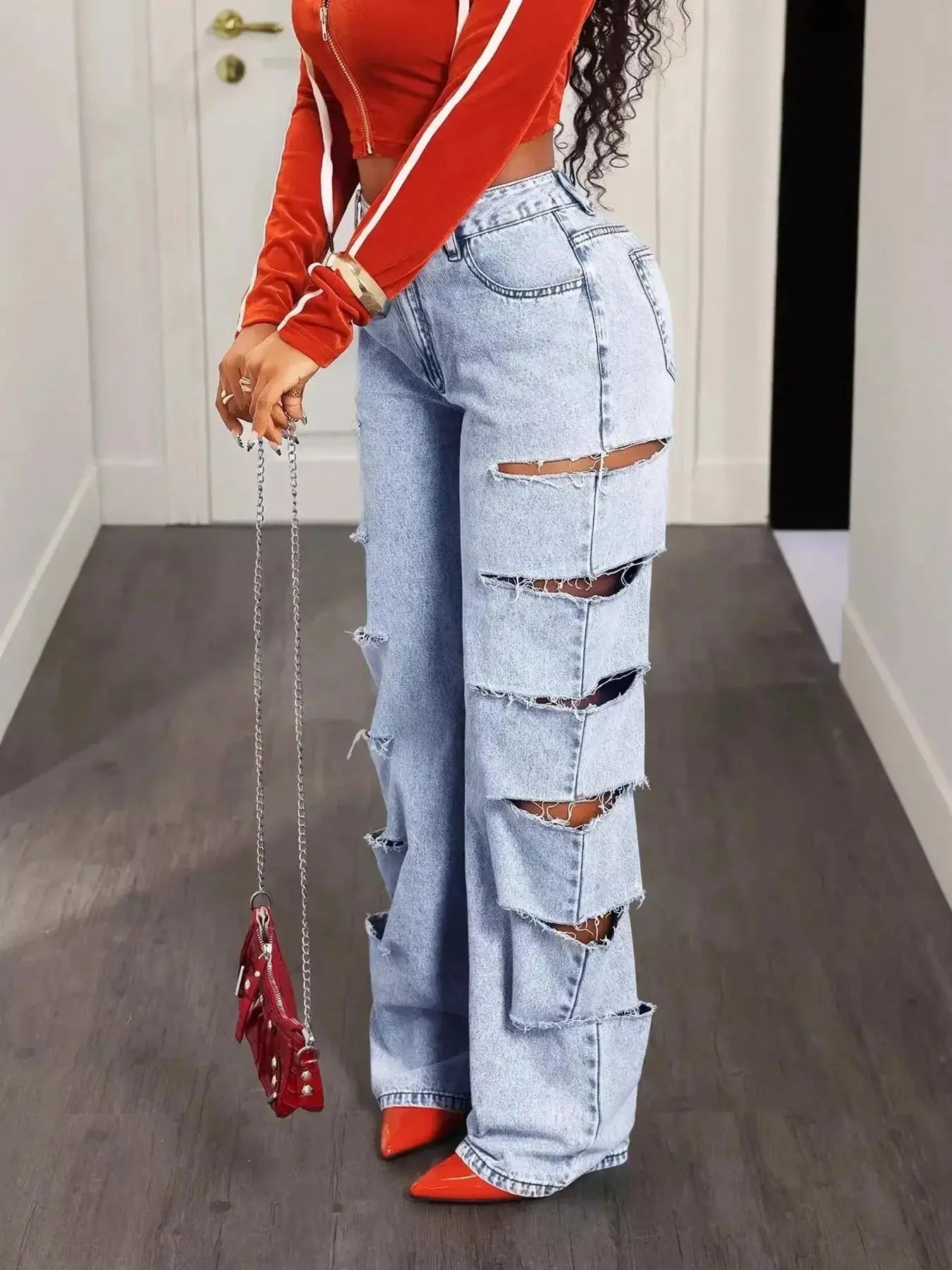 Distressed Wide Leg Jeans - DaisyDrop 