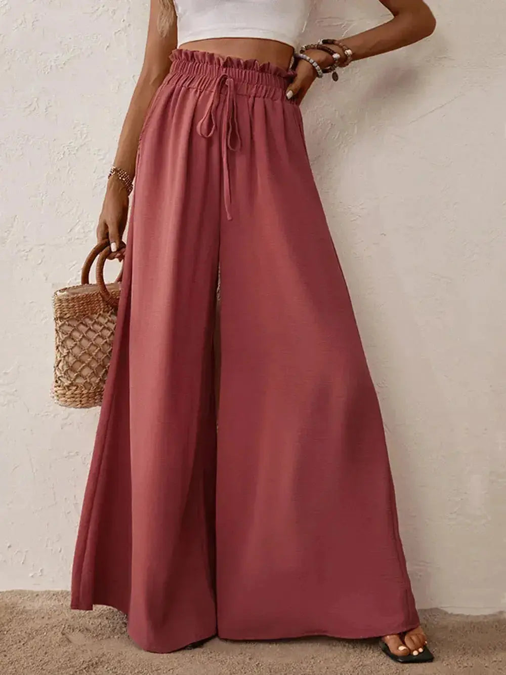 Perfee Frill Tied Wide Leg Pants - DaisyDrop 