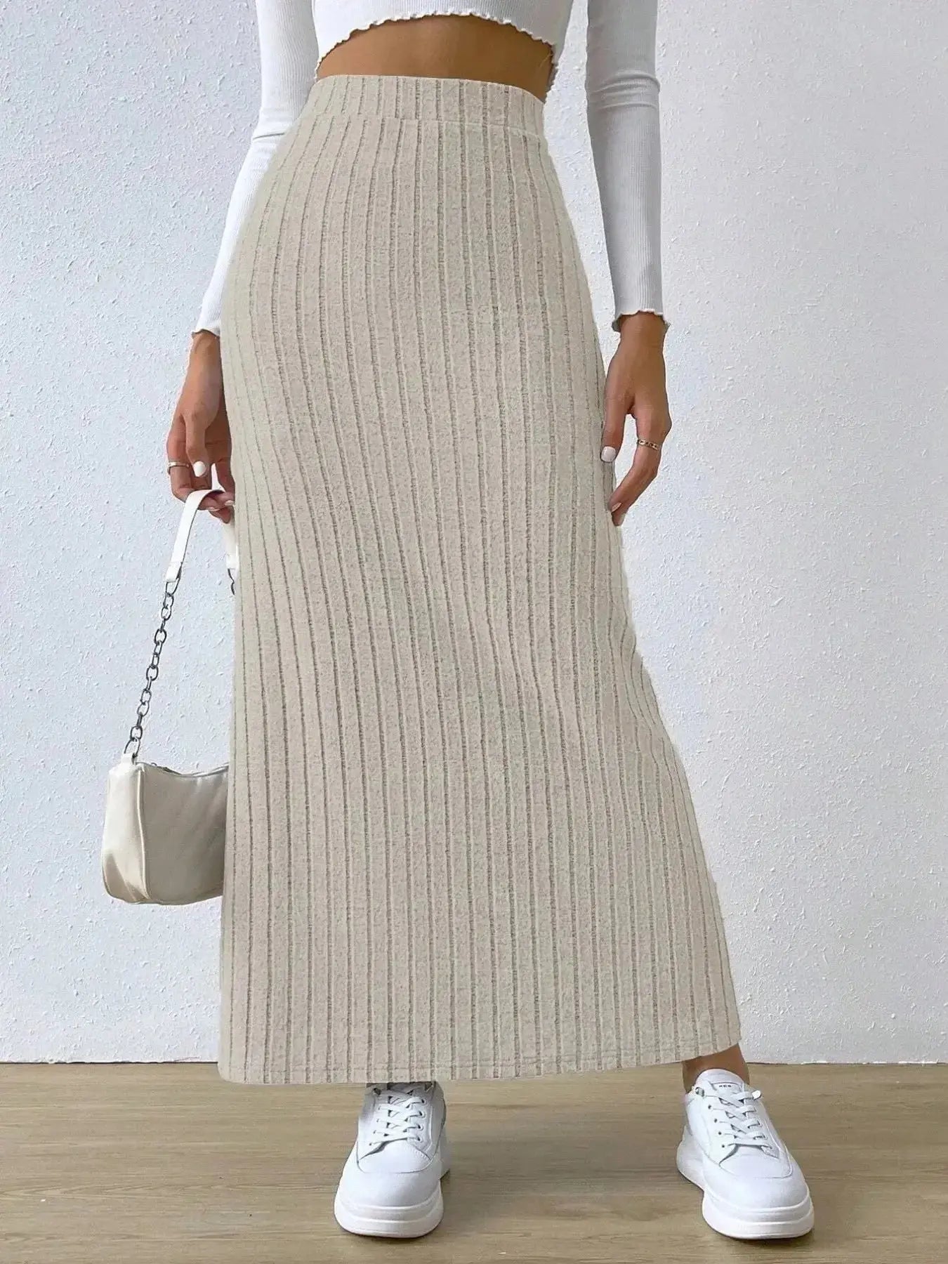 High Waist Ribbed Knit Maxi Skirt - DaisyDrop 