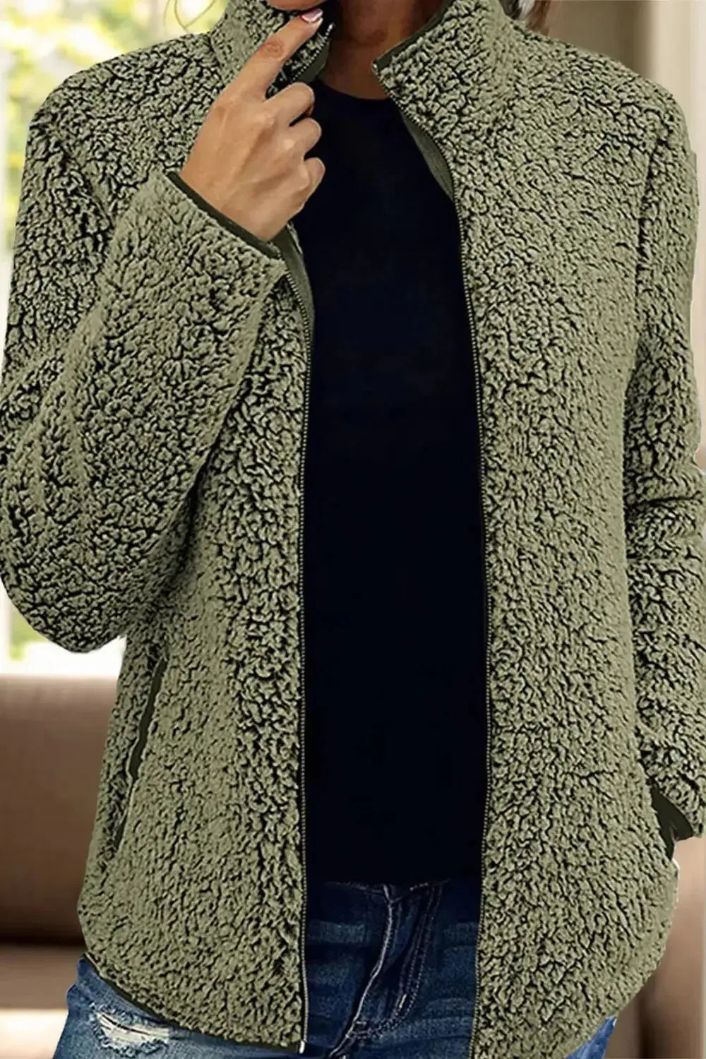 Pocketed Zip Up Turtleneck Jacket - DaisyDrop 