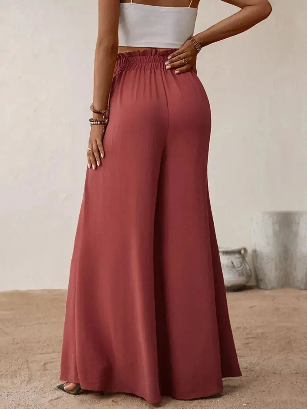 Perfee Frill Tied Wide Leg Pants - DaisyDrop 