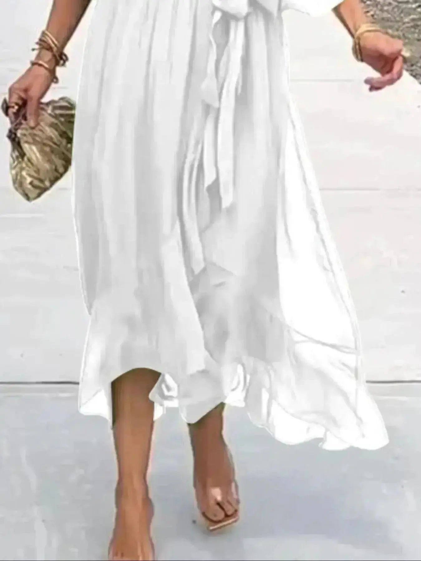 Full Size Flowy Tie Front Midi Dress with Flutter Sleeves Plus Size - DaisyDrop 