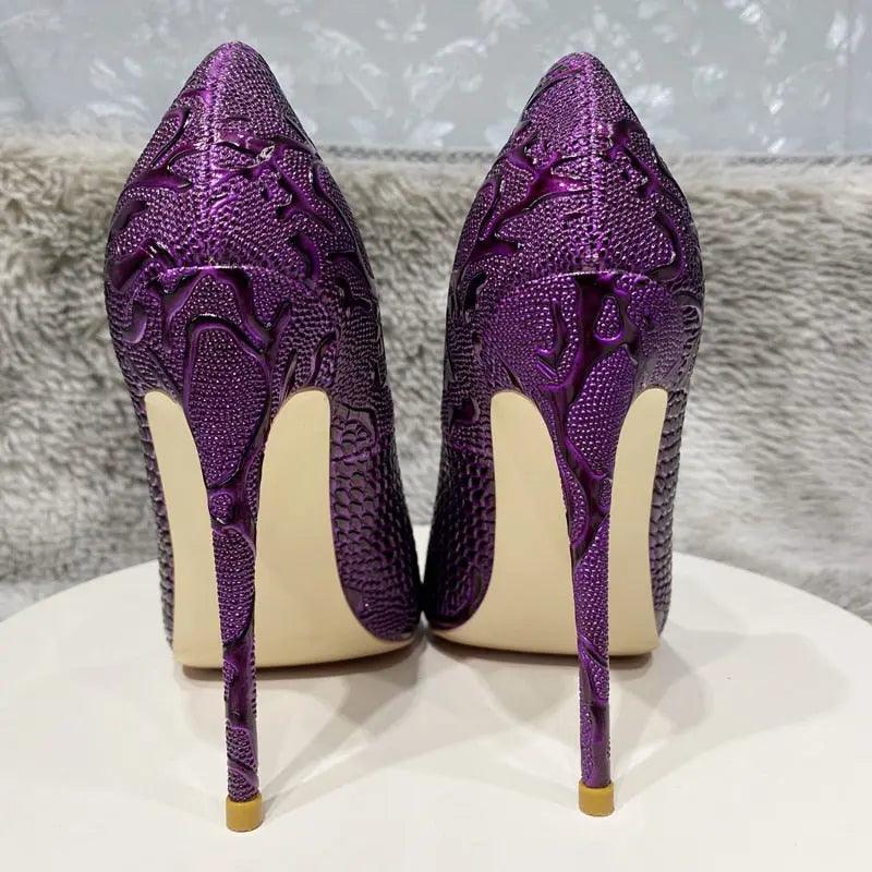 Tikicup Purple Embossed Women's Crocodile Effect Pointy Toe eprolo