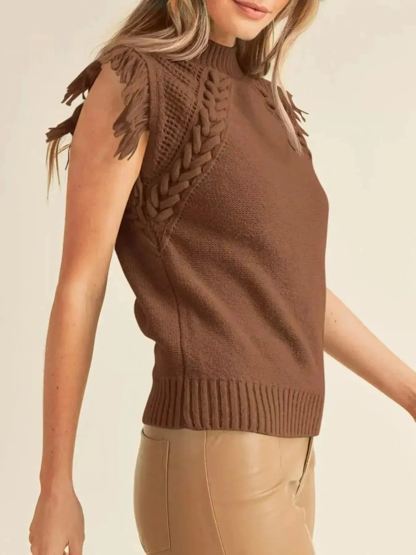 Braided Trim Fringe Sweater Top - DaisyDrop 