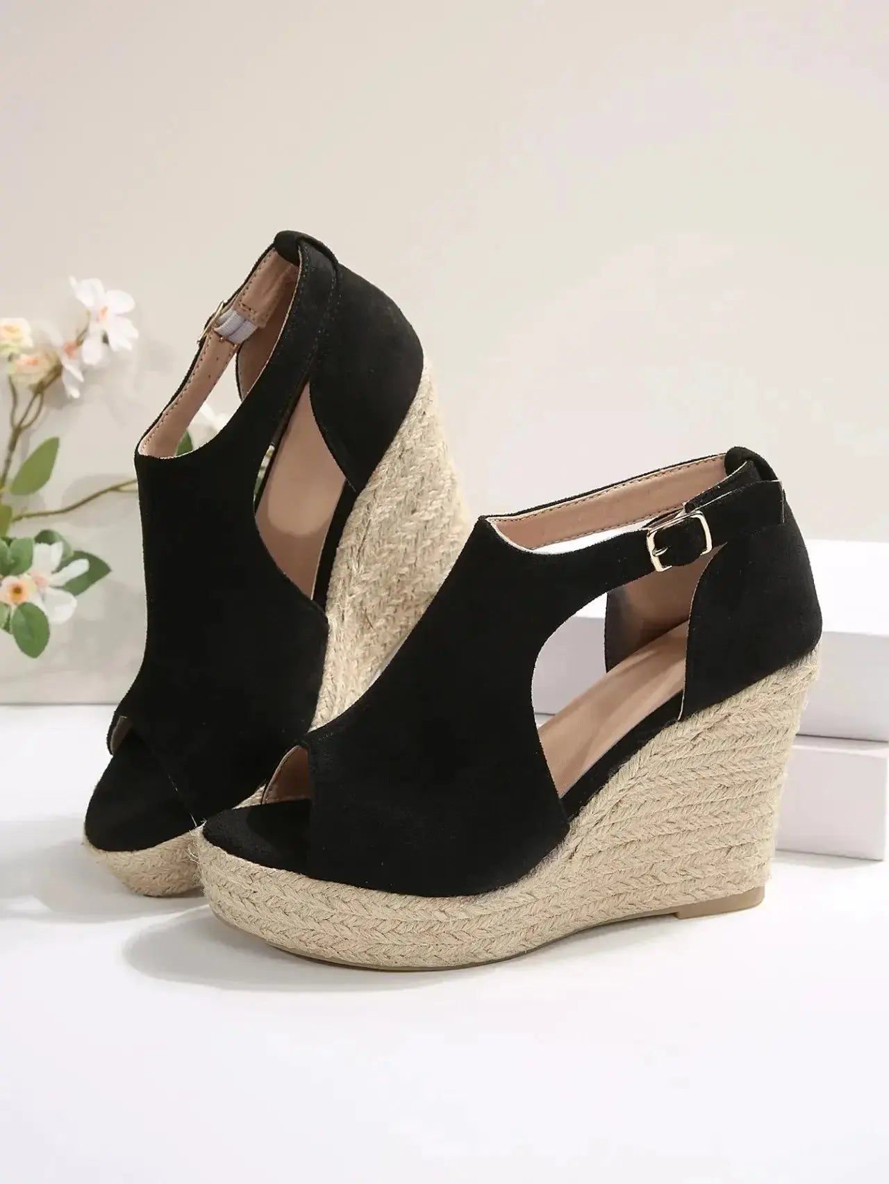 Espadrille Wedge Sandals with Ankle Strap - DaisyDrop 
