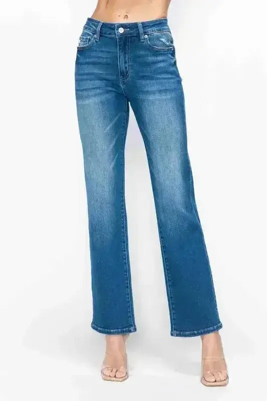 bytos Full Size Cat's Whiskers High Rise Straight Jeans - DaisyDrop 