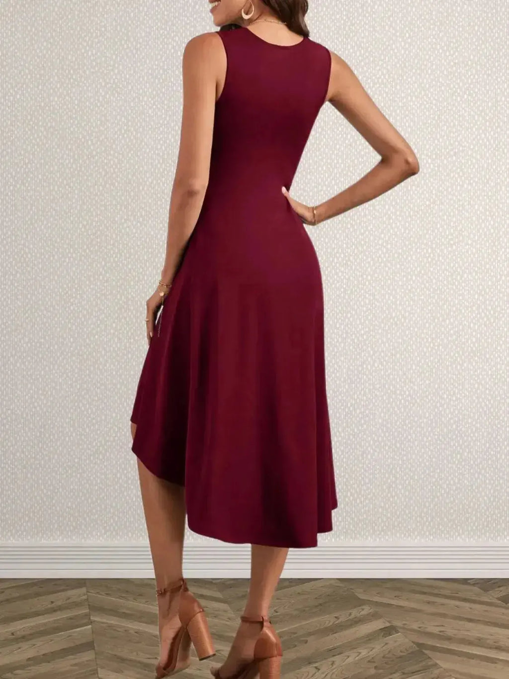 Ruched Round Neck Sleeveless Dress - DaisyDrop 