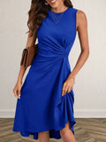 Ruched Round Neck Sleeveless Dress - DaisyDrop 