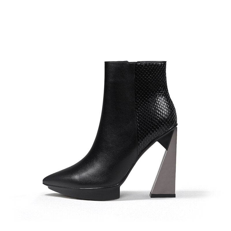 Genuine Leather Pointed Toe Boots