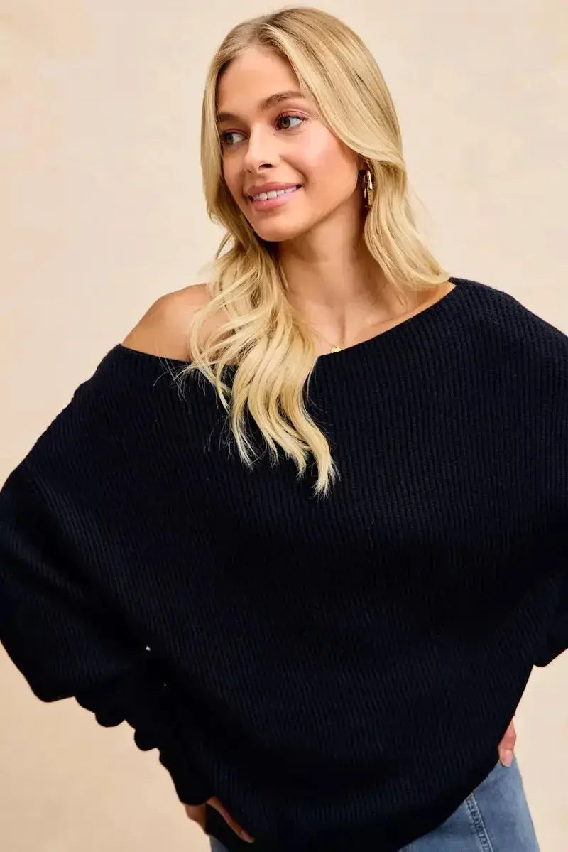 BiBi Waffle Knit Off Shoulder Top - DaisyDrop 