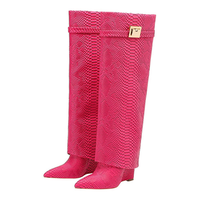 Genuine Leather  Metal Decoration Women's high boots