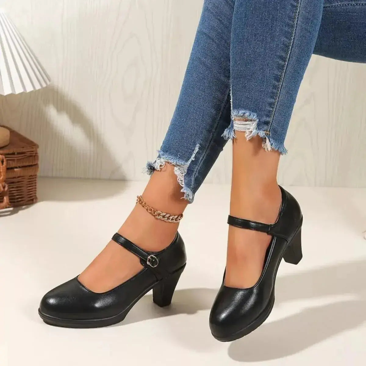 Buckle Block Heels Pumps - DaisyDrop 