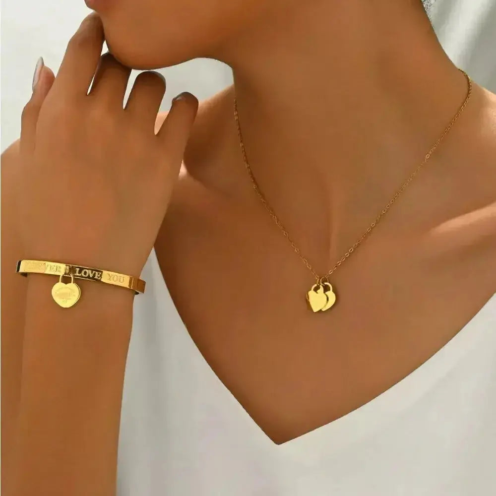 18K Gold-Plated Heart Jewelry Set - DaisyDrop 