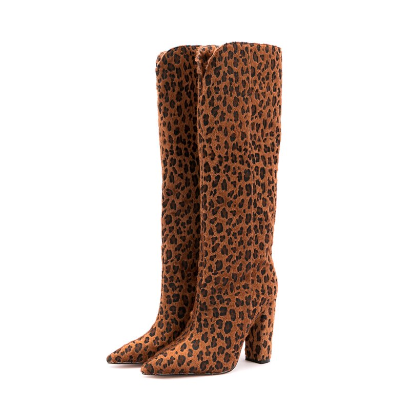 Zebra Pattern Knee High Boots Women Imitation Horse Hair Suede