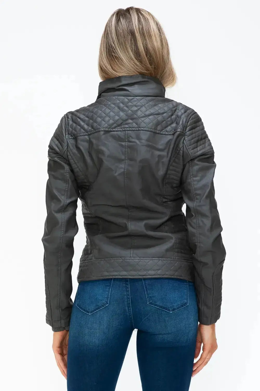 YMI Faux Layered Double-Zipper Jacket with Fuzzy Hood - DaisyDrop 