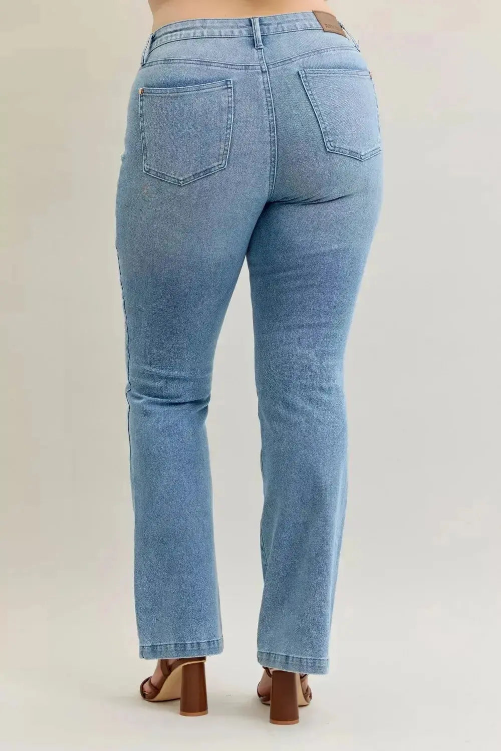 Judy Blue Full Size Mid Rise Bootcut Jeans with Contrast Wash & Front Patch Pockets Plus Size - DaisyDrop 