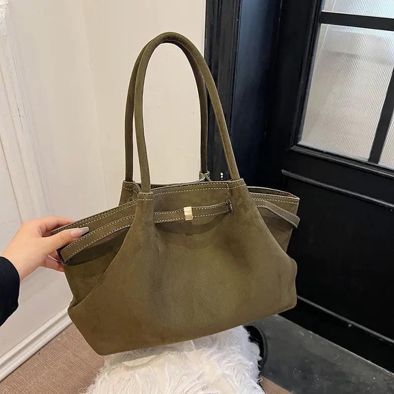 Suede tote bag for women large capacity commuting retro handbag eprolo