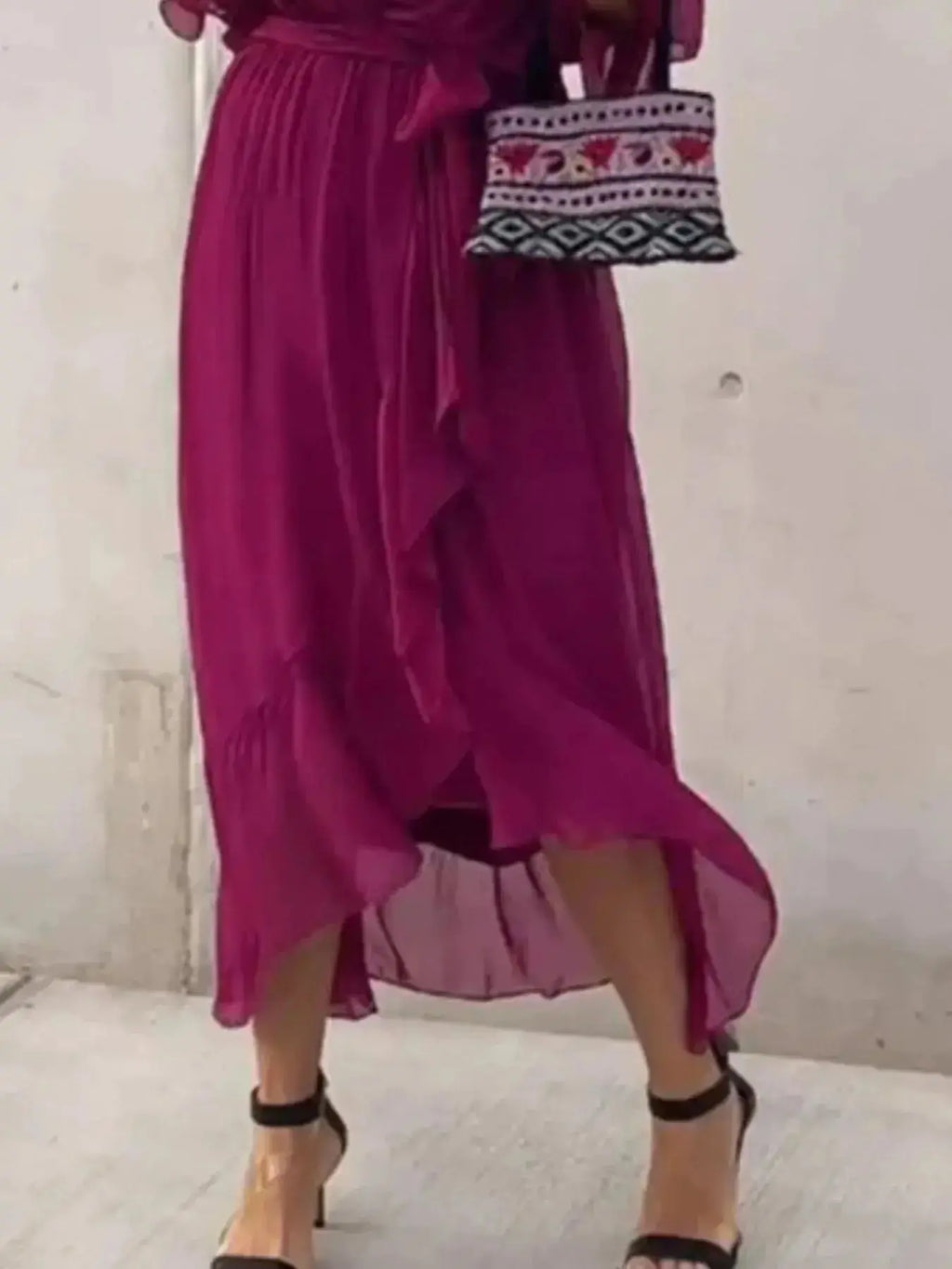 Full Size Flowy Tie Front Midi Dress with Flutter Sleeves Plus Size - DaisyDrop 