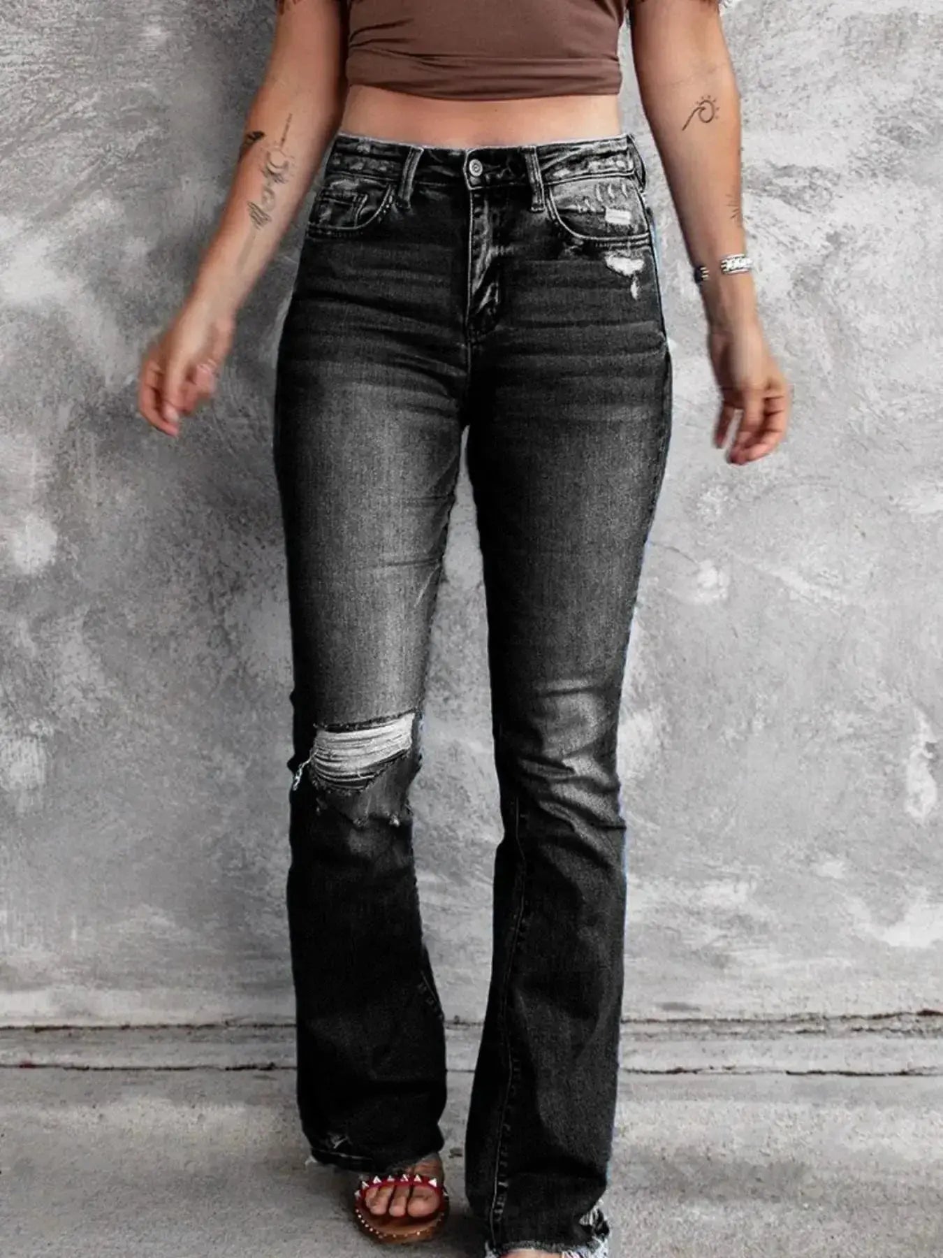 Distressed Flare Jeans - DaisyDrop 