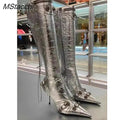 Zipper-Sid Long Botas De Mujer Metal Rivet Women High Knee Pointed Toe Boots eprolo