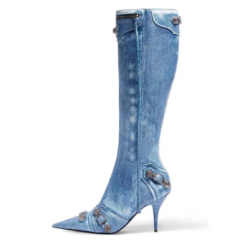 Zipper-Sid Long Botas De Mujer Metal Rivet Women High Knee Pointed Toe Boots eprolo
