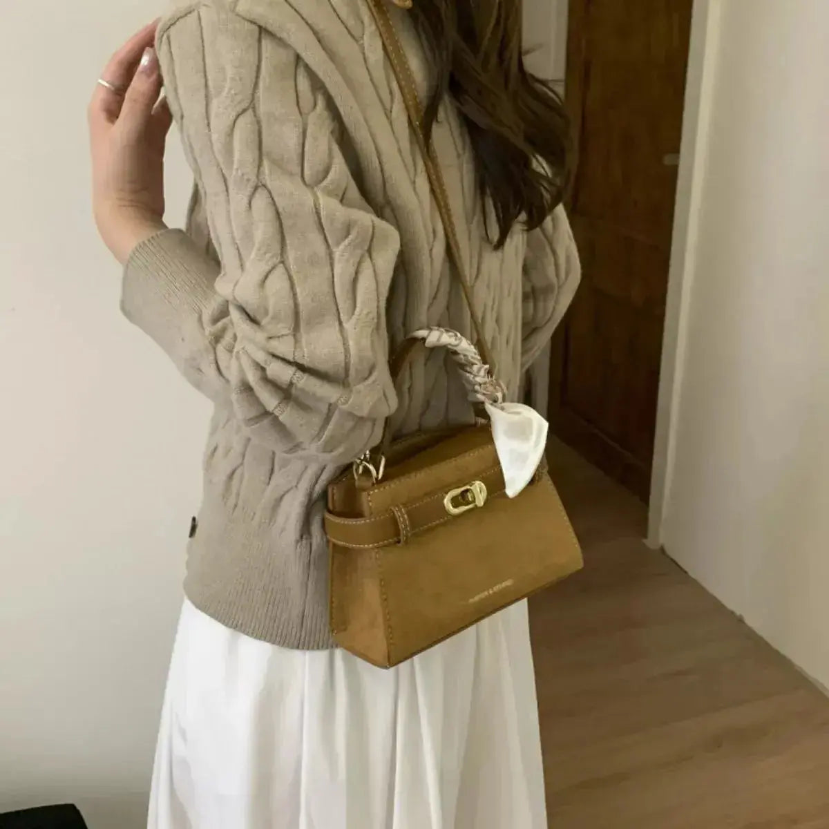 Suede Mini Crossbody Bag with Leather Strap - DaisyDrop 