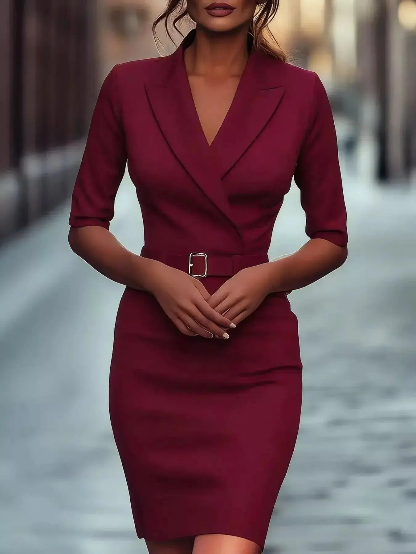 Surplice Half Sleeve Dress - DaisyDrop 