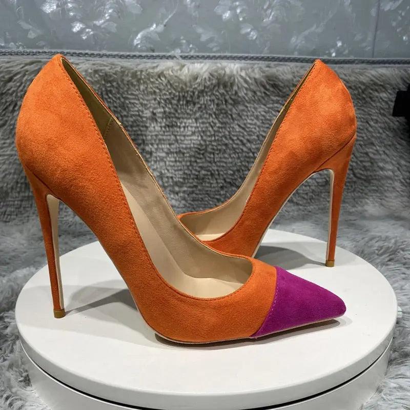 Tikicup Orange Purple Patchwork Women Flock Pointy Toe eprolo