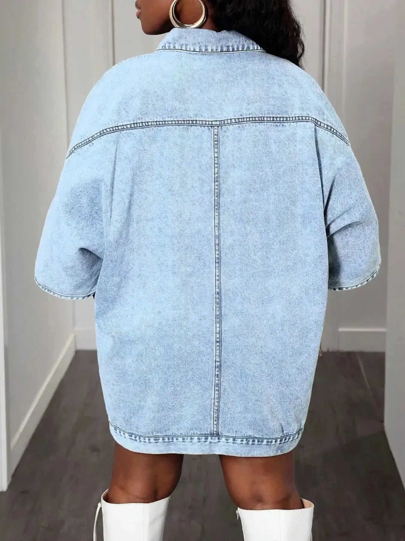 Oversized Batwing Sleeve Denim Top - DaisyDrop 
