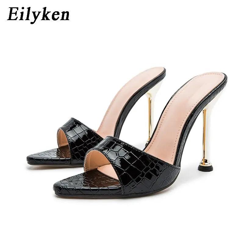 Eilyken Summer New Women Slippers Snake Print Mule High Heels eprolo