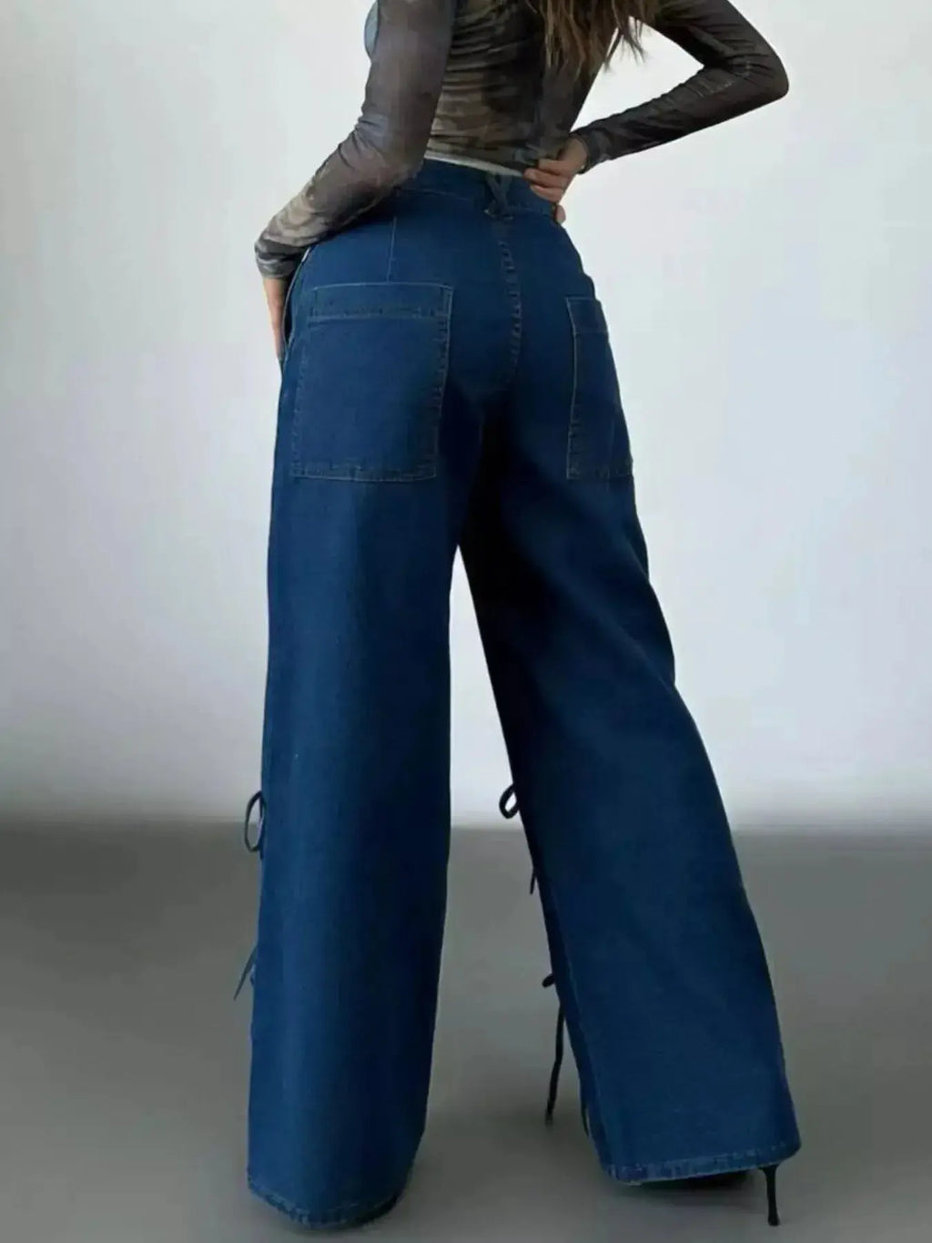 Lace-Up Wide Leg Jeans - DaisyDrop 