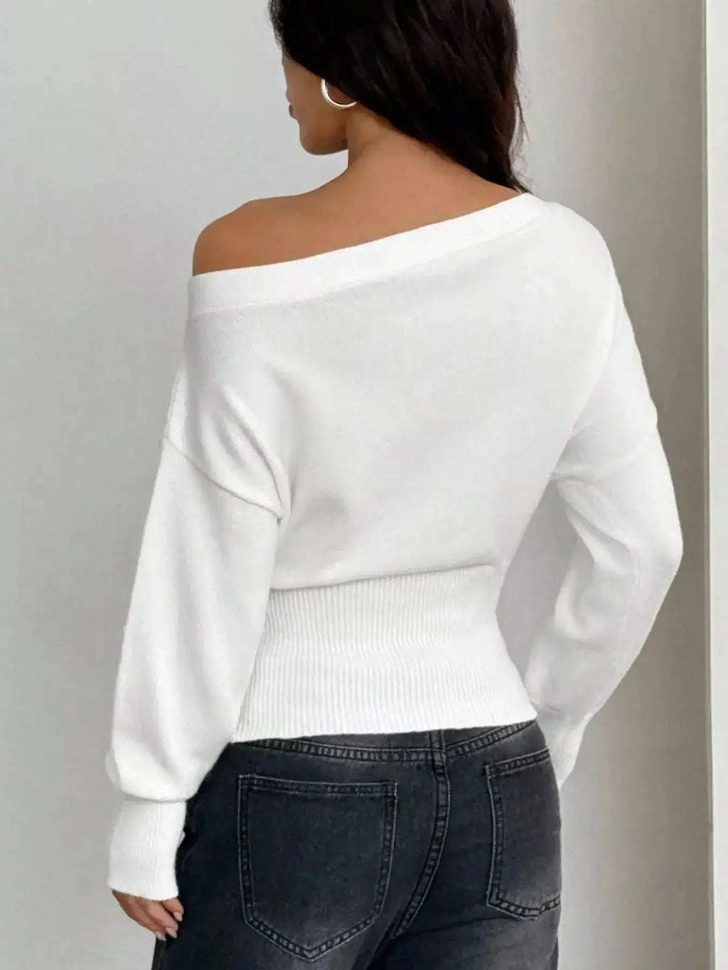 One Shoulder Cropped Sweater - DaisyDrop 