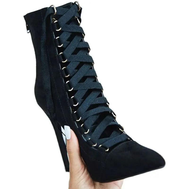 Cross-Strap Oxford Stiletto Heel Boots Pointed Toe eprolo