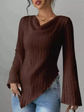 Cowl Neck Ribbed Knit Top - DaisyDrop 