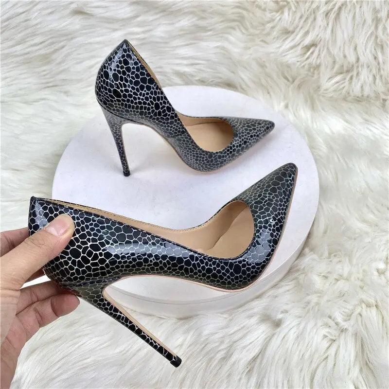 Tikicup Geometry Pattern Print Black Patent Pointy Toe eprolo