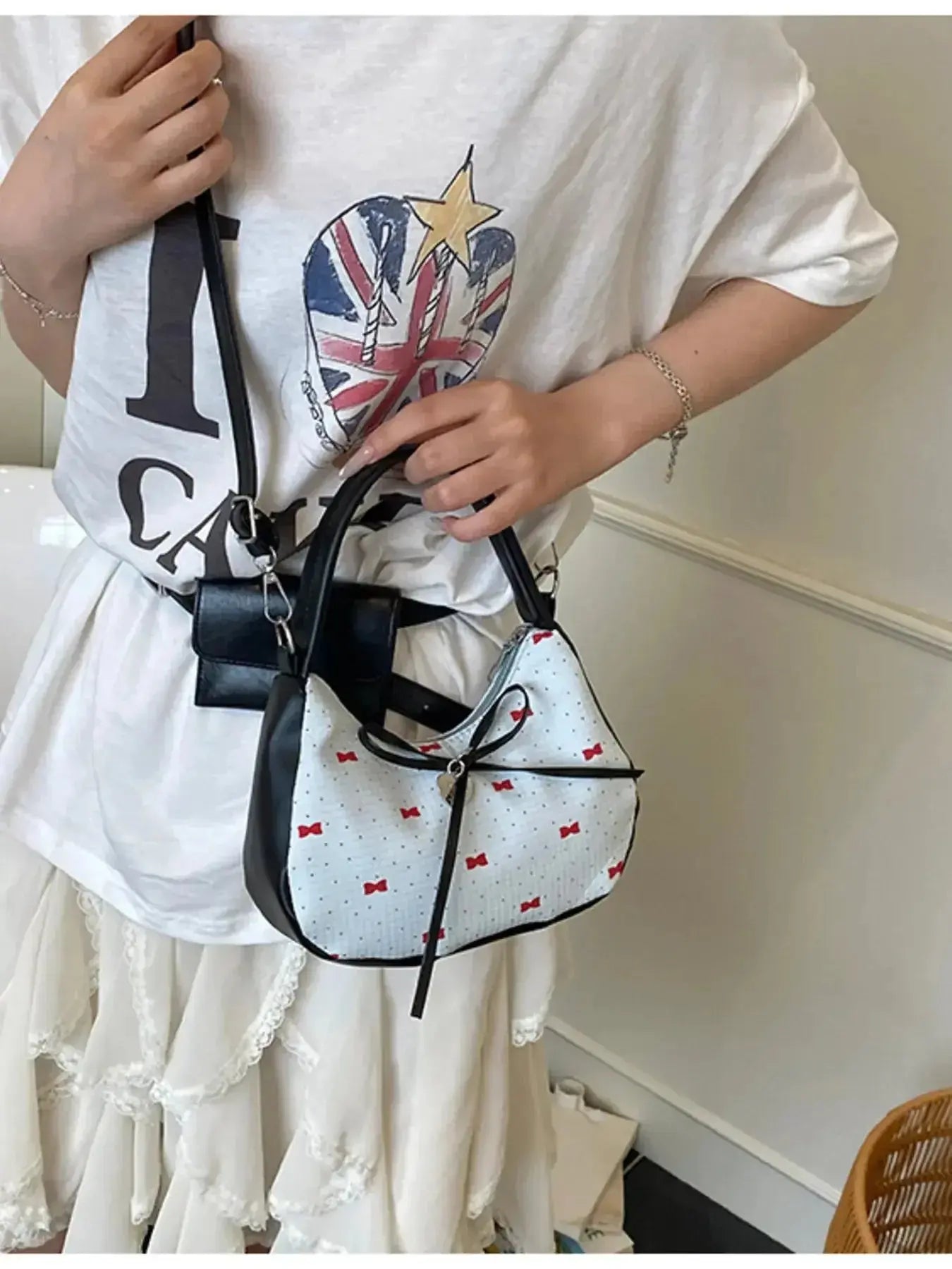 Printed Bow Shoulder Bag - DaisyDrop 