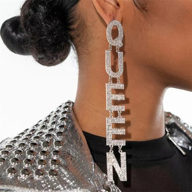 Exaggerated Queen Rhinestone Earrings for Women