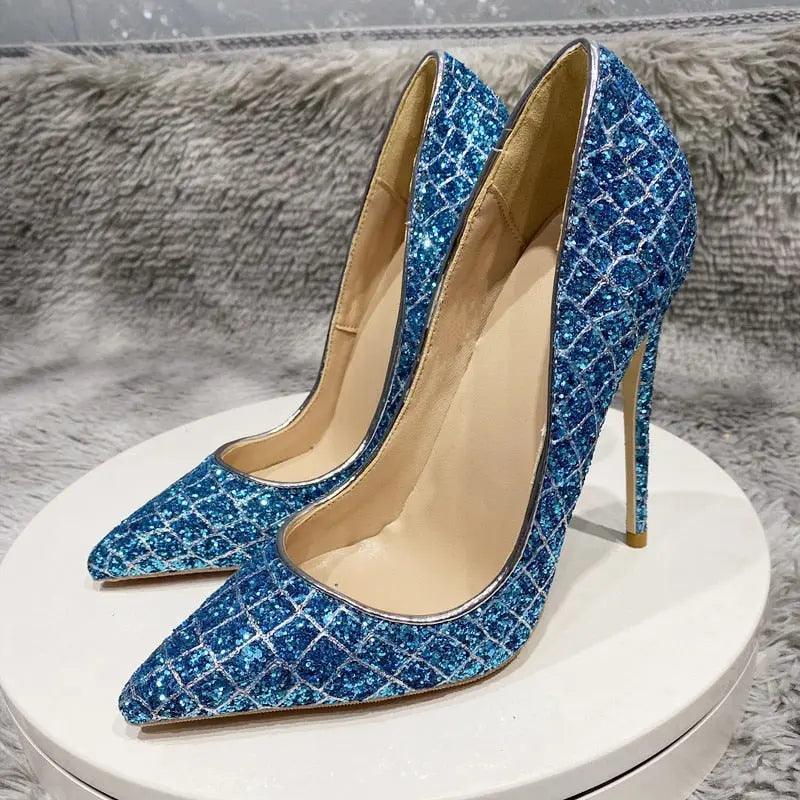 Glitter Sequins Crocodile Effect Women Pointy Toe High Heel eprolo