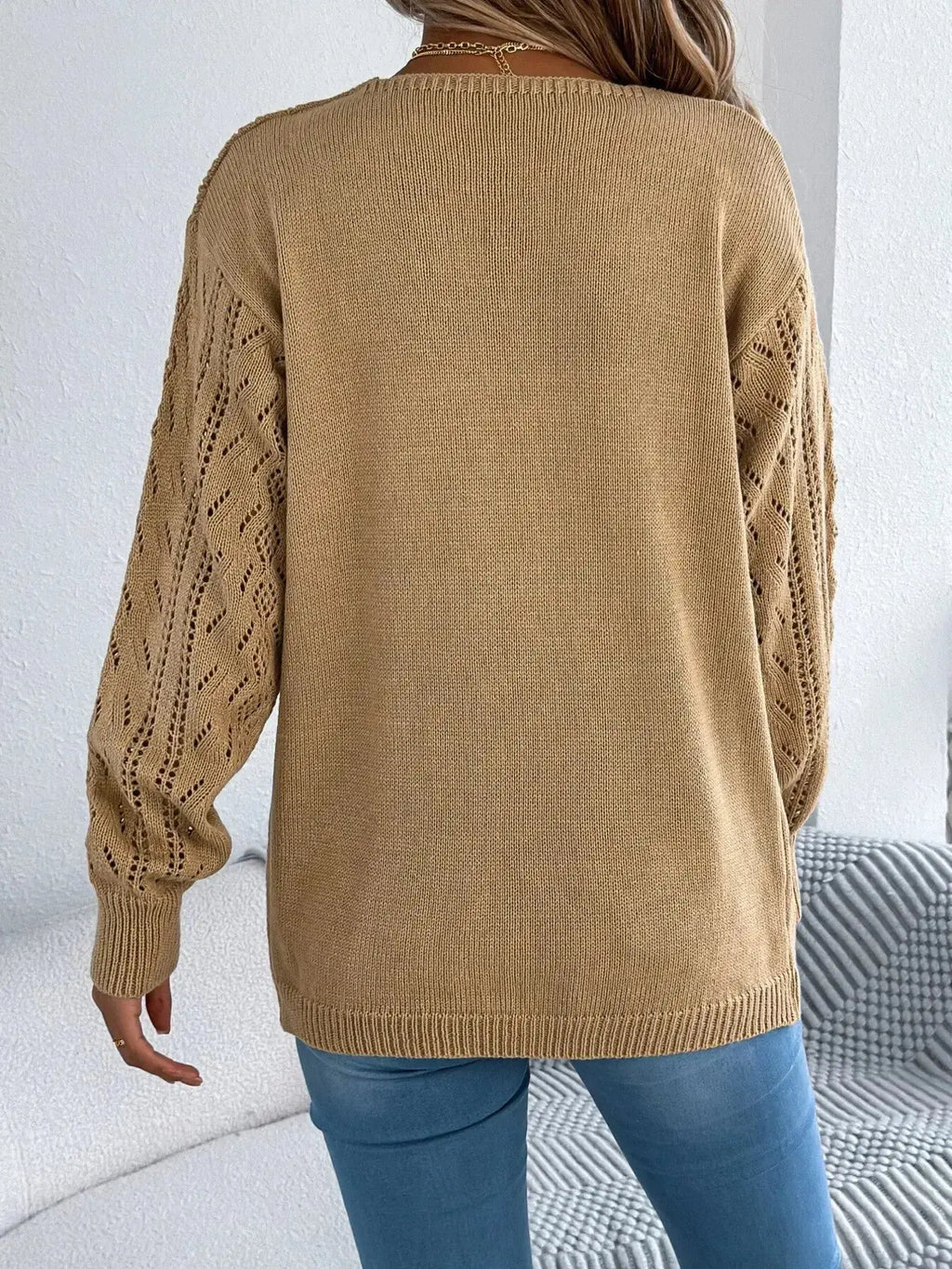Openwork Open Front Cardigan - DaisyDrop 