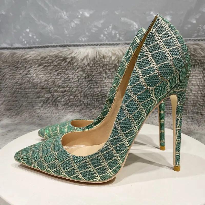 Tikicup Glitter Embossed Crocodile Effect Green Pointy Toe eprolo