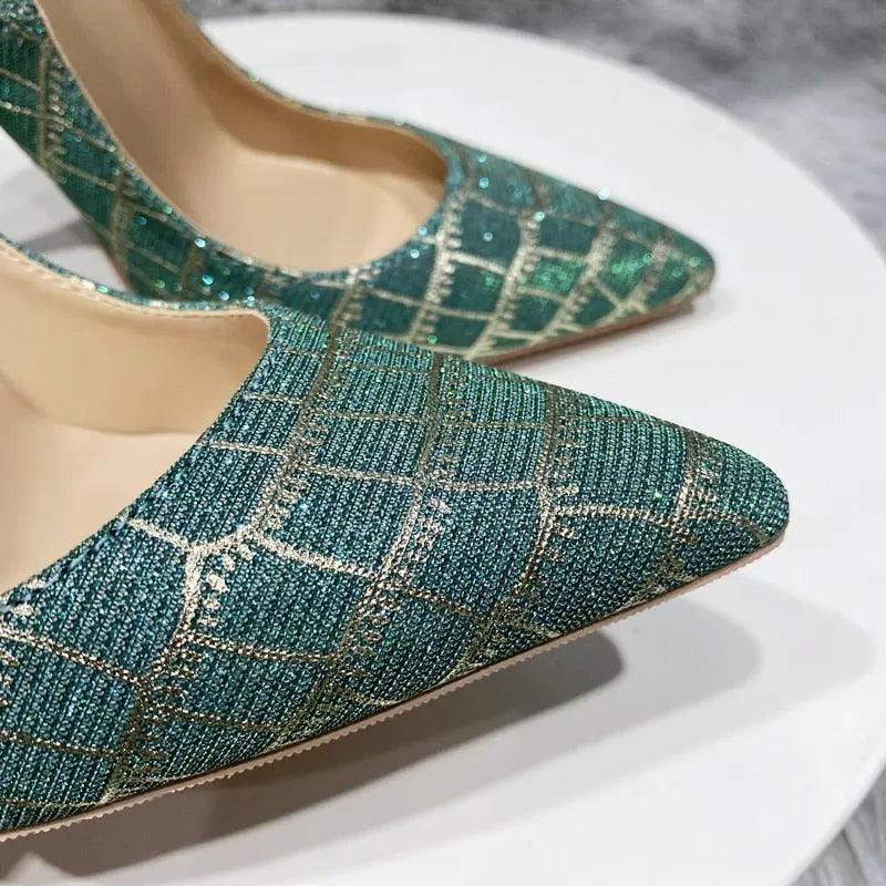 Tikicup Glitter Embossed Crocodile Effect Green Pointy Toe eprolo