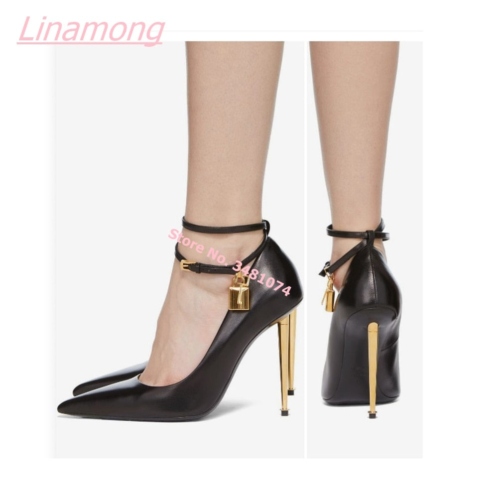 Women Pumps Metal Thin High Heel Luxury Shallow Pointed Toe