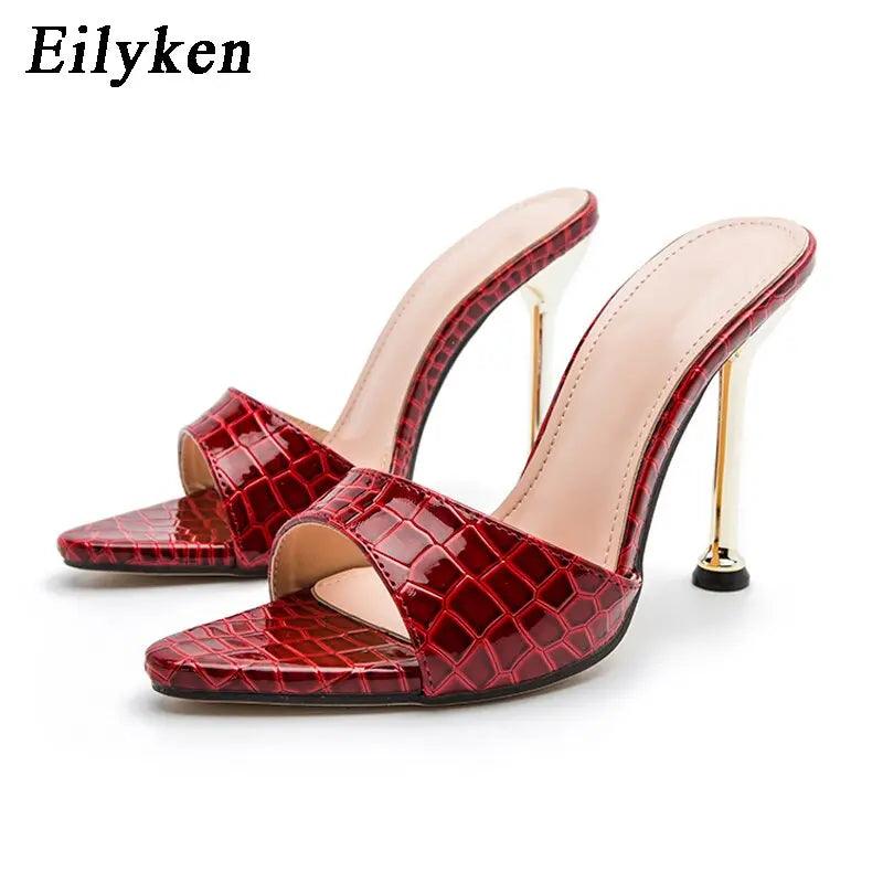 Eilyken Summer New Women Slippers Snake Print Mule High Heels eprolo