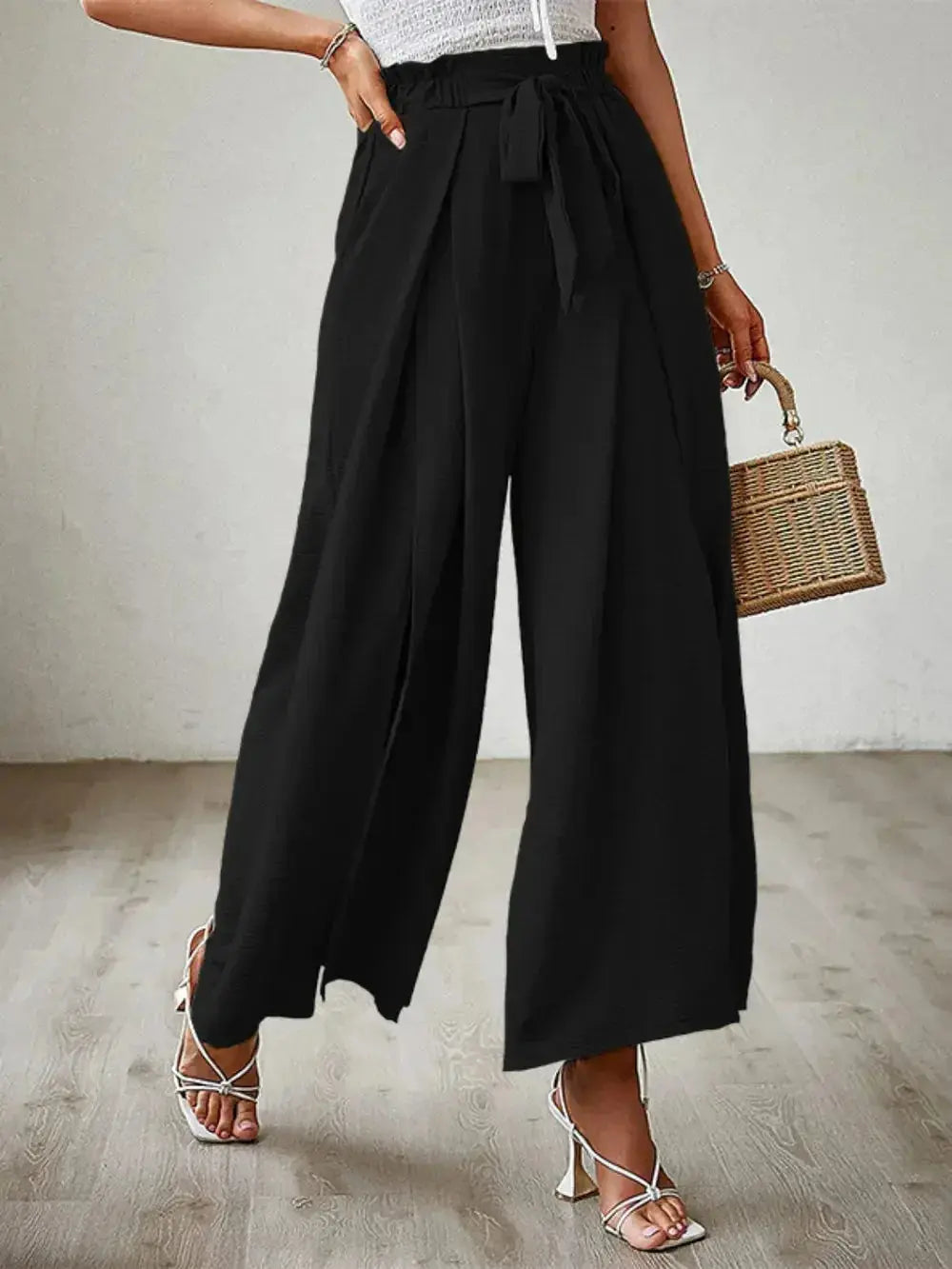 Tied Slit Wide Leg Pants - DaisyDrop 