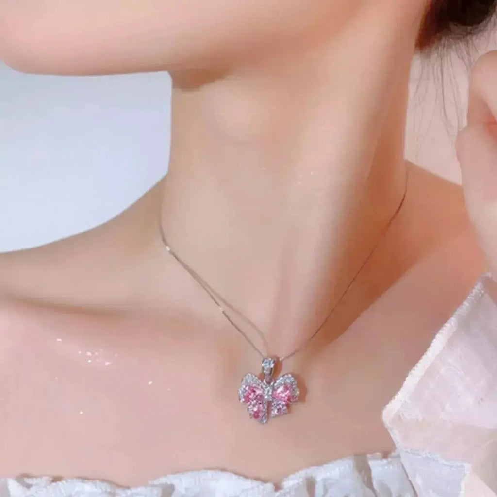 Zircon Bow Pendant Necklace - DaisyDrop 