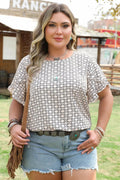 Faith Plus Size Geometric Ruffled Sleeve Blouse Threaded Pear