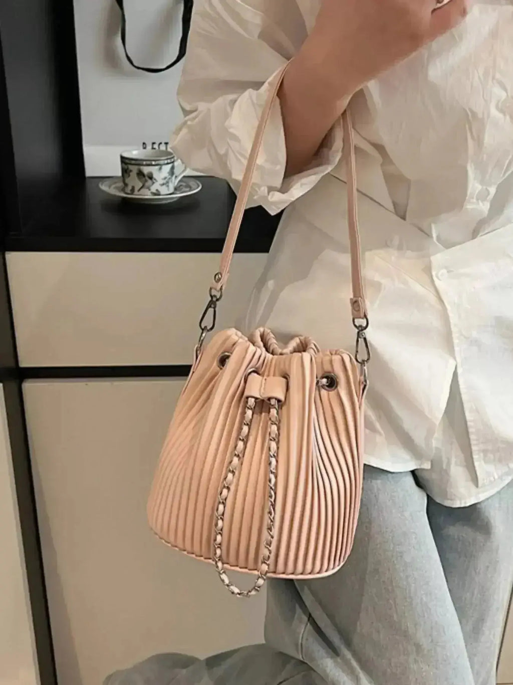 Pleated Bucket Crossbody Bag - DaisyDrop 