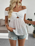 Eyelet Cutout Off-Shoulder Blouse - DaisyDrop 