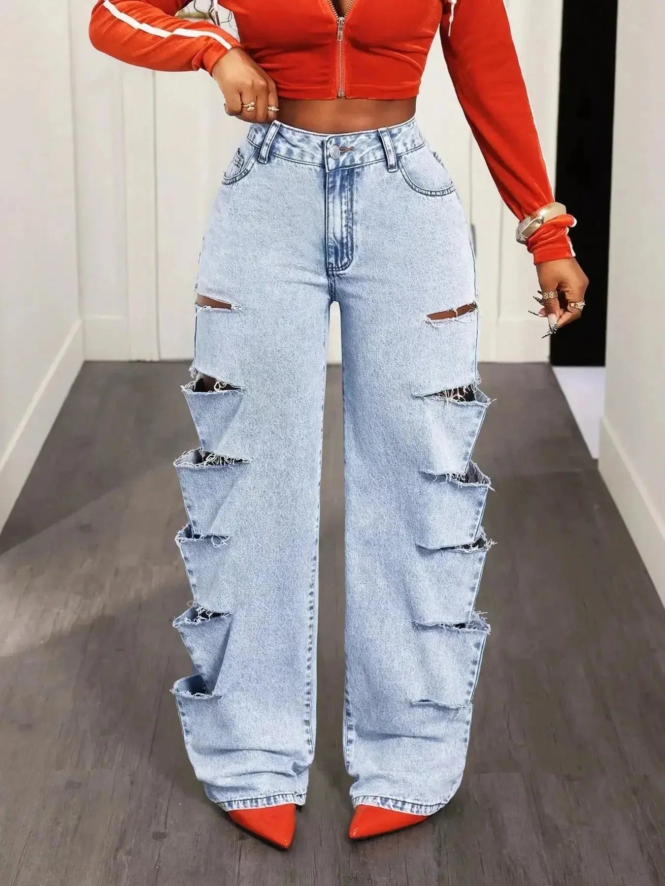 Distressed Wide Leg Jeans - DaisyDrop 