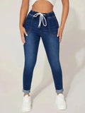 Drawstring Cropped Jeans - DaisyDrop 